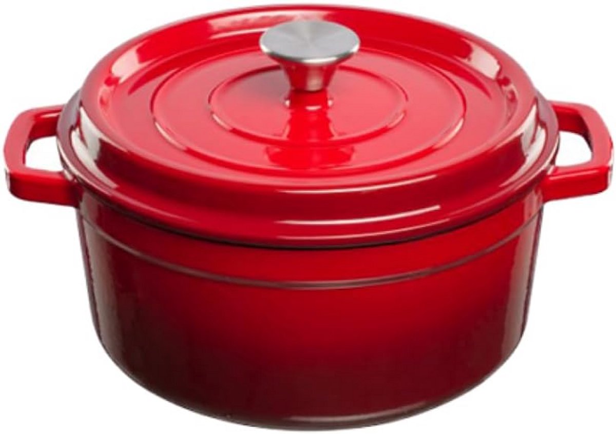 Gietijzeren Pan - Stoofpan - Langzaam Koken - Speciale dekselstructuur - 3.5 liter - Rood