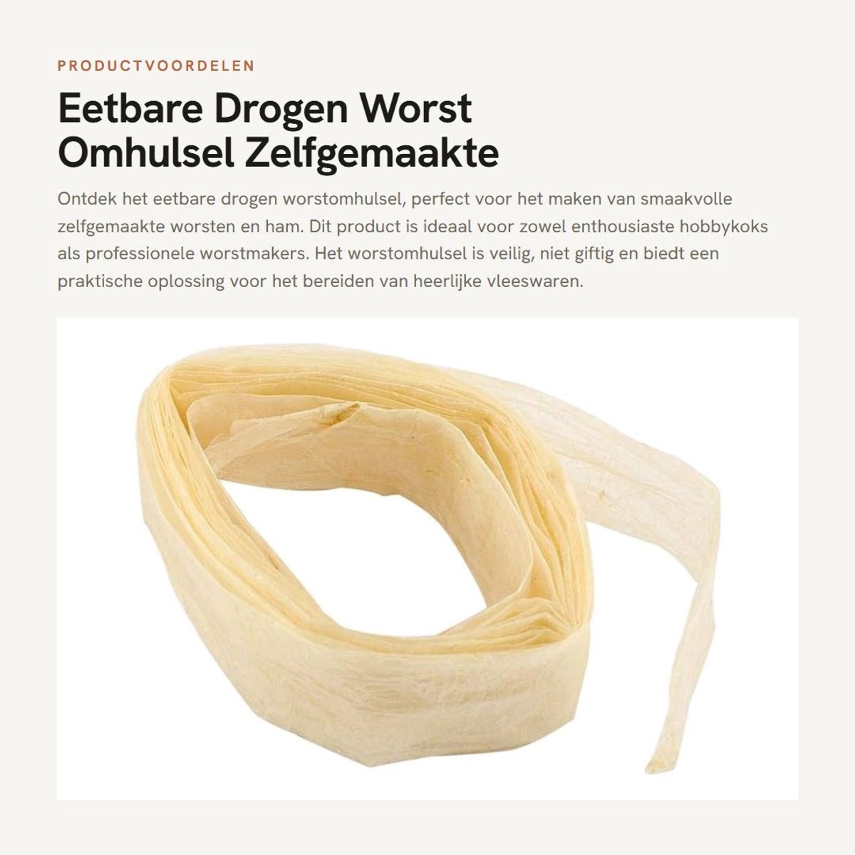 Dailygoods- Worst Omhulsel Eetbaar - Zelfgemaakte Worsten - Ham - Veilig en Niet Giftig - Lengte 2,5 m - Doorsnee 2,8-3 cm - Worsthuid