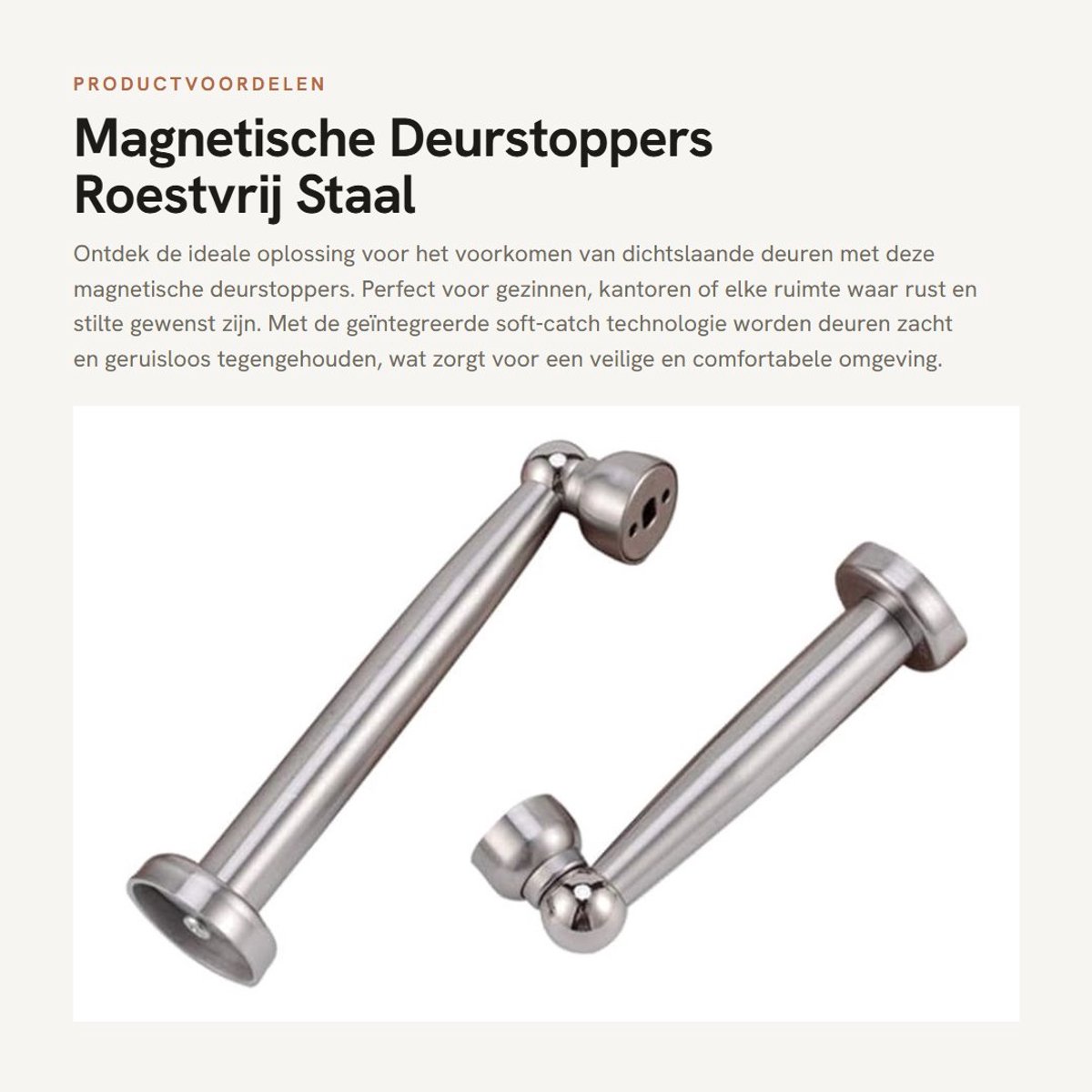 Dailygoods- Deurstoppers Magnetisch - Deurbuffer Roestvrij Staal - Soft-Catch Technologie - Muurbescherming - Totale Lengte 15 cm - Bescherming tegen Dichtslaan - Deurbumper