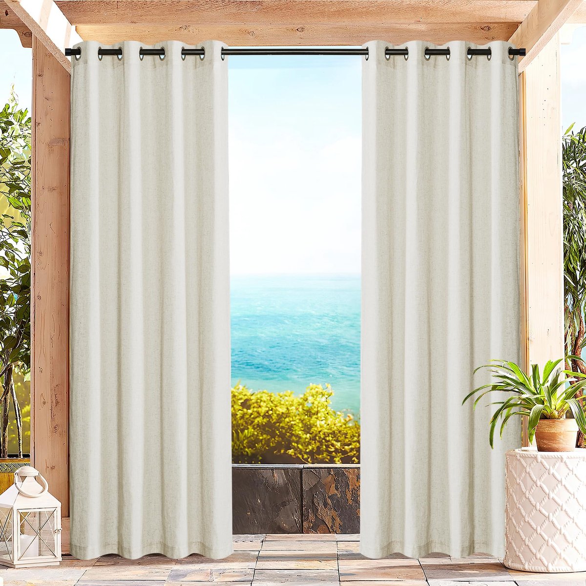 Dailygoods- Buitengordijnen Waterdicht - Transparant - Lichtfilter - Linnen - 140B x 213H cm (2 Panelen) - Voor Balkon/Terras - Tuingordijnen