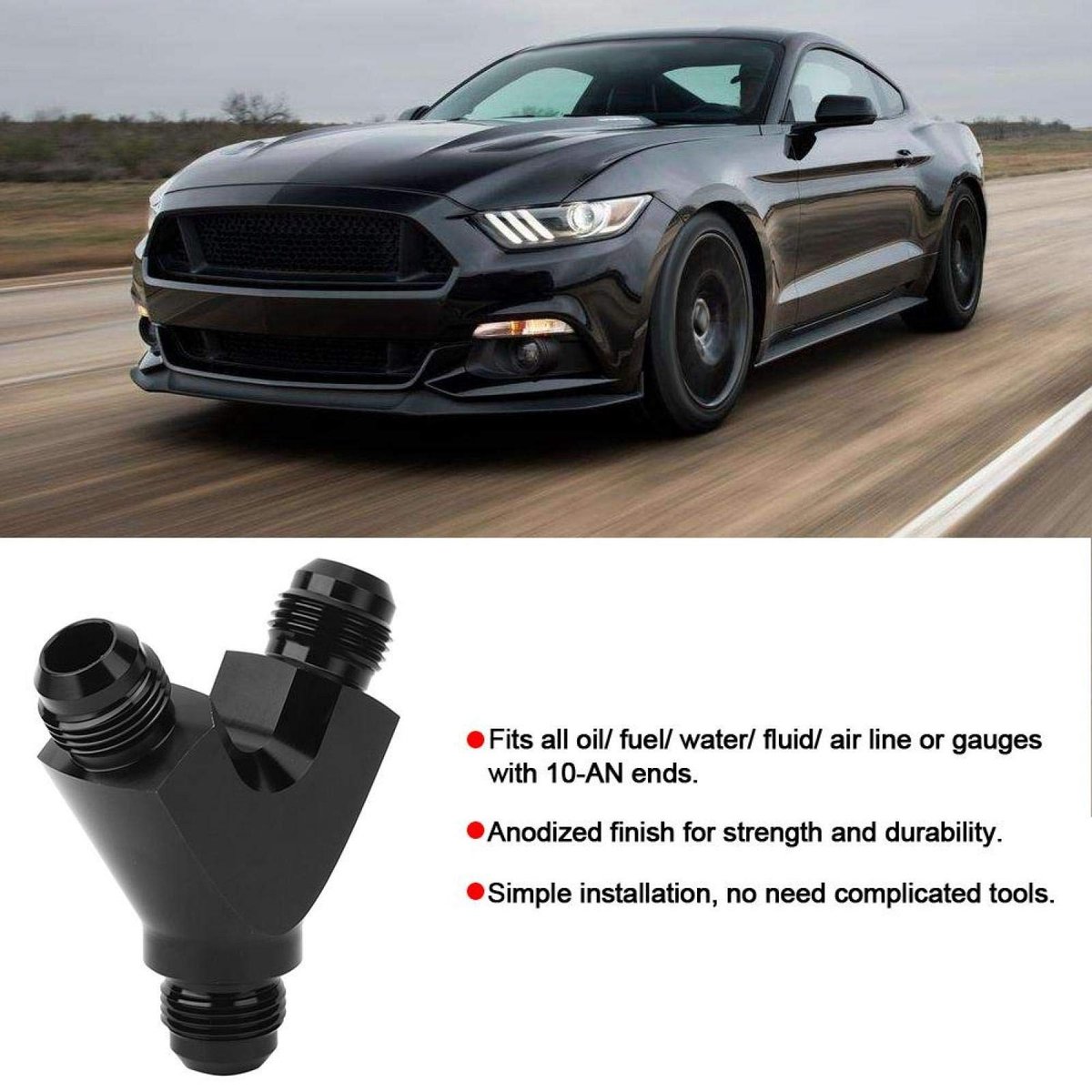 Dailygoods - 3-Way Adapter - Aluminium Olie Pijp Fitting - Goede Afdichting - Zwart - AN10 Male naar 2X AN10 Male - Geschikt voor Auto's - 3-Weg Manneke