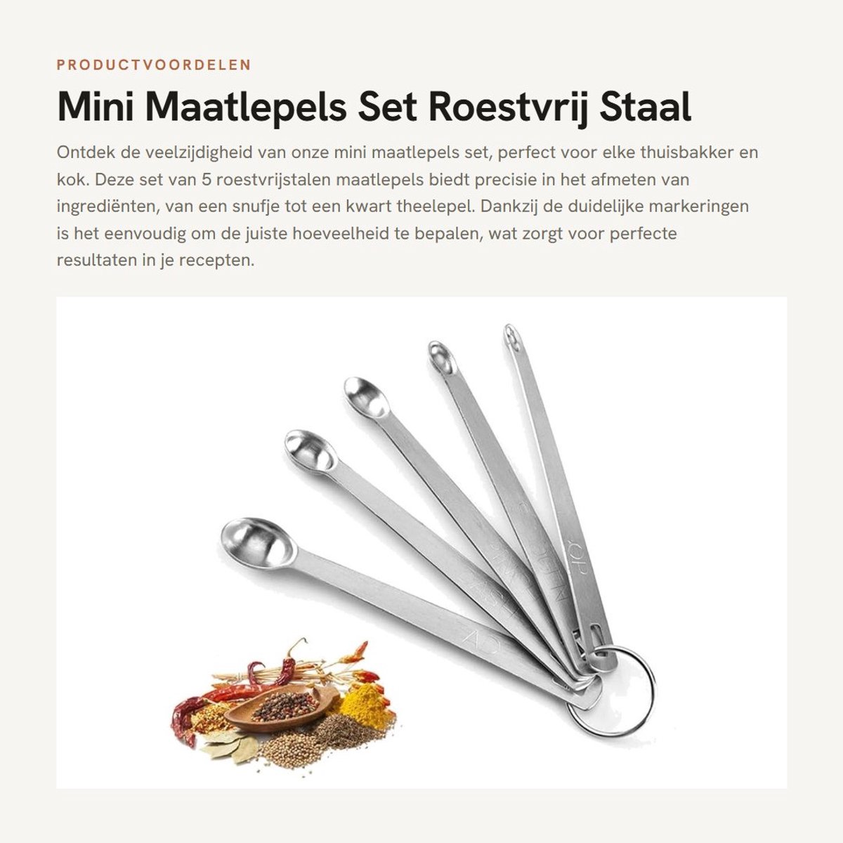 Dailygoods- Maatlepels Set van 5 - Mini Maatlepels - Roestvrij Staal - Nauwkeurige Maatwaarden - Perfect voor Kruidenspecerij - Duurzaam en Makkelijk te Gebruiken - Meetlepels