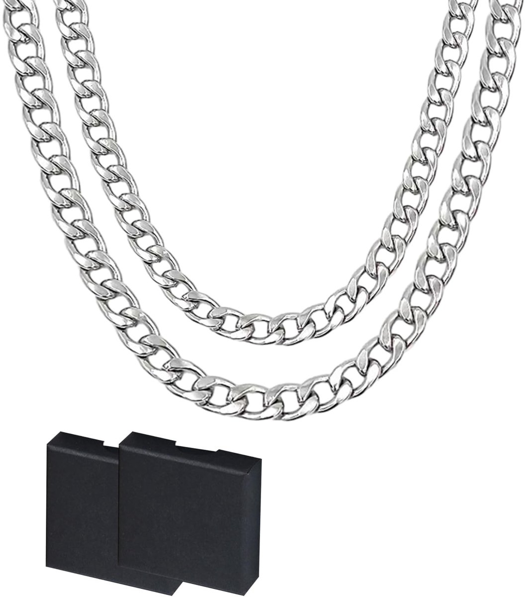 Dailygoods- Collana Set van 4 - Roestvrij Staal - Hip Hop Stijl - Verstelbare Lengtes - Duurzaam - Inclusief Doos - Sieraad