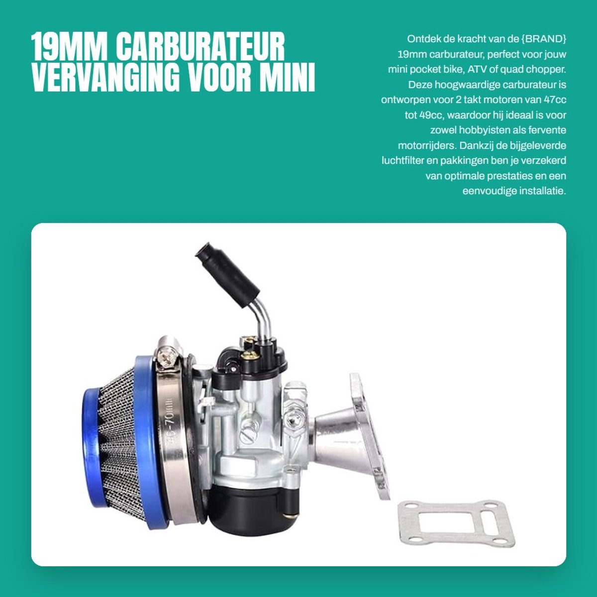 Dailygoods- Carburateur 19mm - Vervanging voor 2 Takt 47cc/49cc - Luchtfilter - Assemblage - Eenvoudig te installeren - Blauw - Motorcarburateur