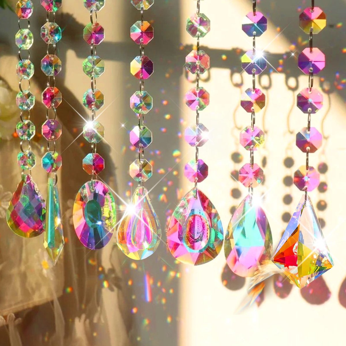 Dailygoods- Zonnevangers 6 Stuks - Kristallen Hangers - Decoratie Binnen/Buiten - Regenboog-look - Hoogwaardig Kristal - Lichtbreking en Reflectie - Raamdecoratie