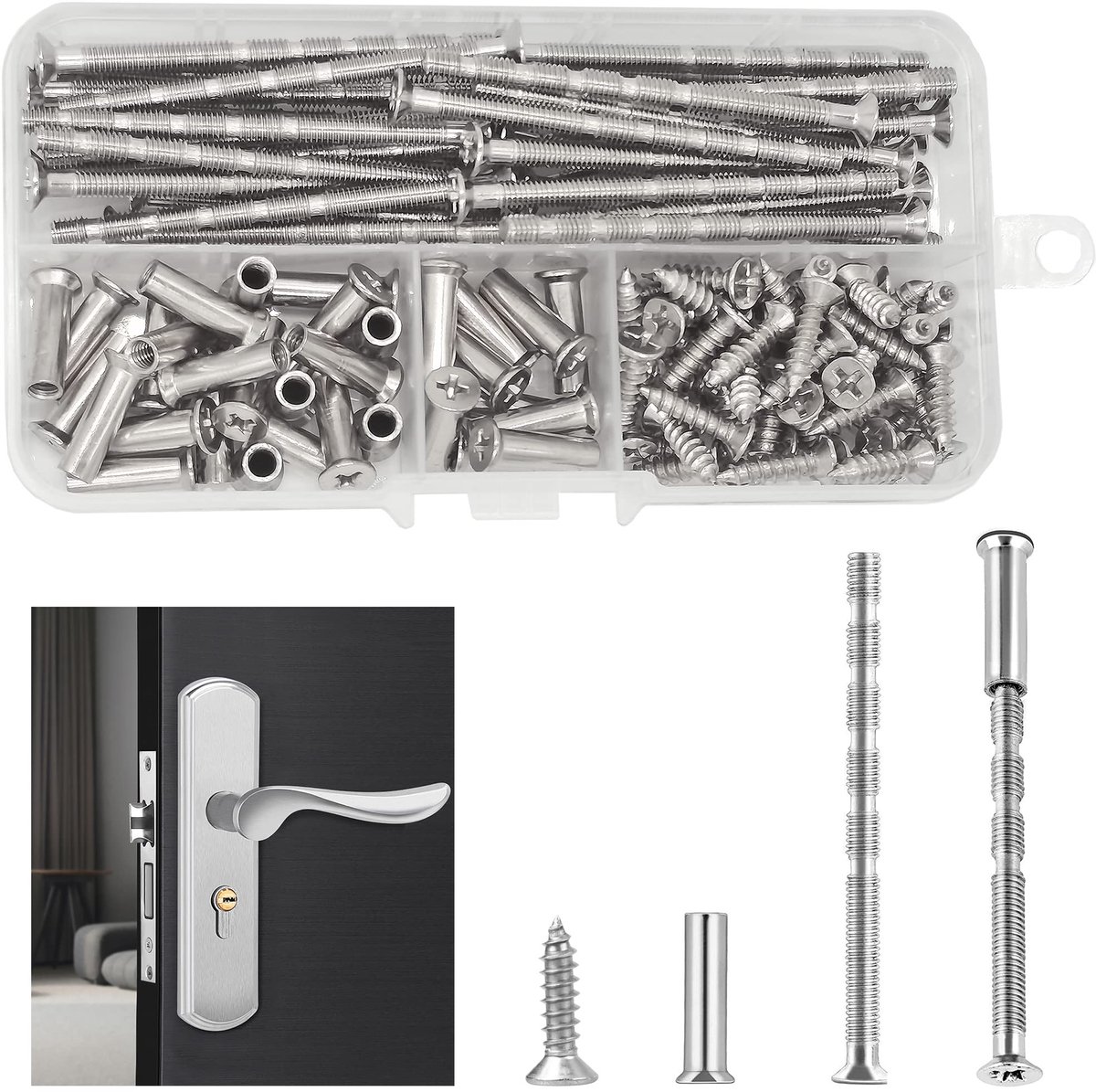 Dailygoods- Deurklinkschroeven 32 Stuks - M4x60mm - Verbindingsschroeven - Bevestiging voor Handgrepen - Koolstof Vernikkeld Staal - Zilver - Schroeven