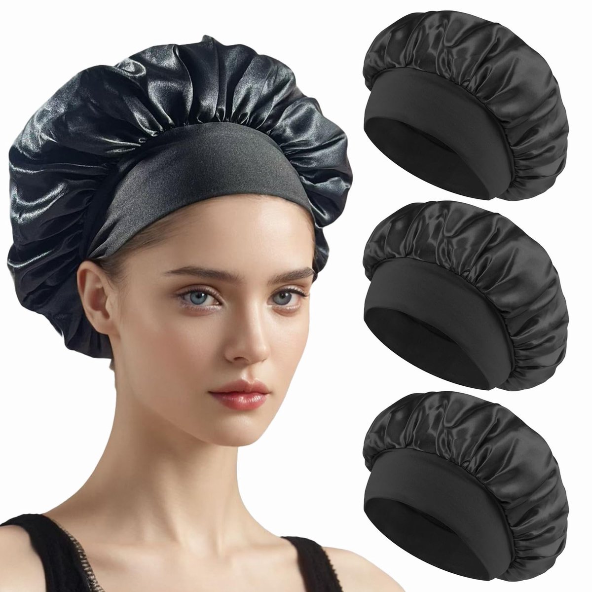 Dailygoods- Slaapmuts Zacht - 3 Stuks Satijnen - Haarverzorging - Comfortabel - Brede Elastische Band - Machinewasbaar - Haarband