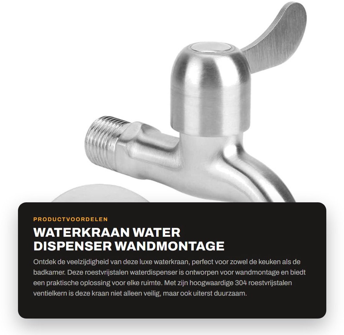 Dailygoods- Waterkraan Wandmontage - RVS - Loodvrij - Keramische Klepkern - Duurzaam - 2mm Verdikte Inlaatpijp - Kraan