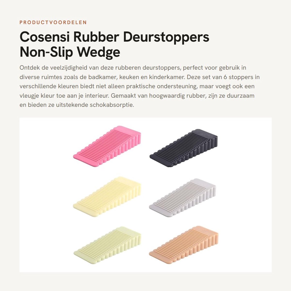 Dailygoods- Deurstoppers 6 Stuks - Rubber Deurwig - Antislip - Schokbestendig - Voor Binnen - Ideale Afmetingen 9.5 x 4 x 1.5 cm