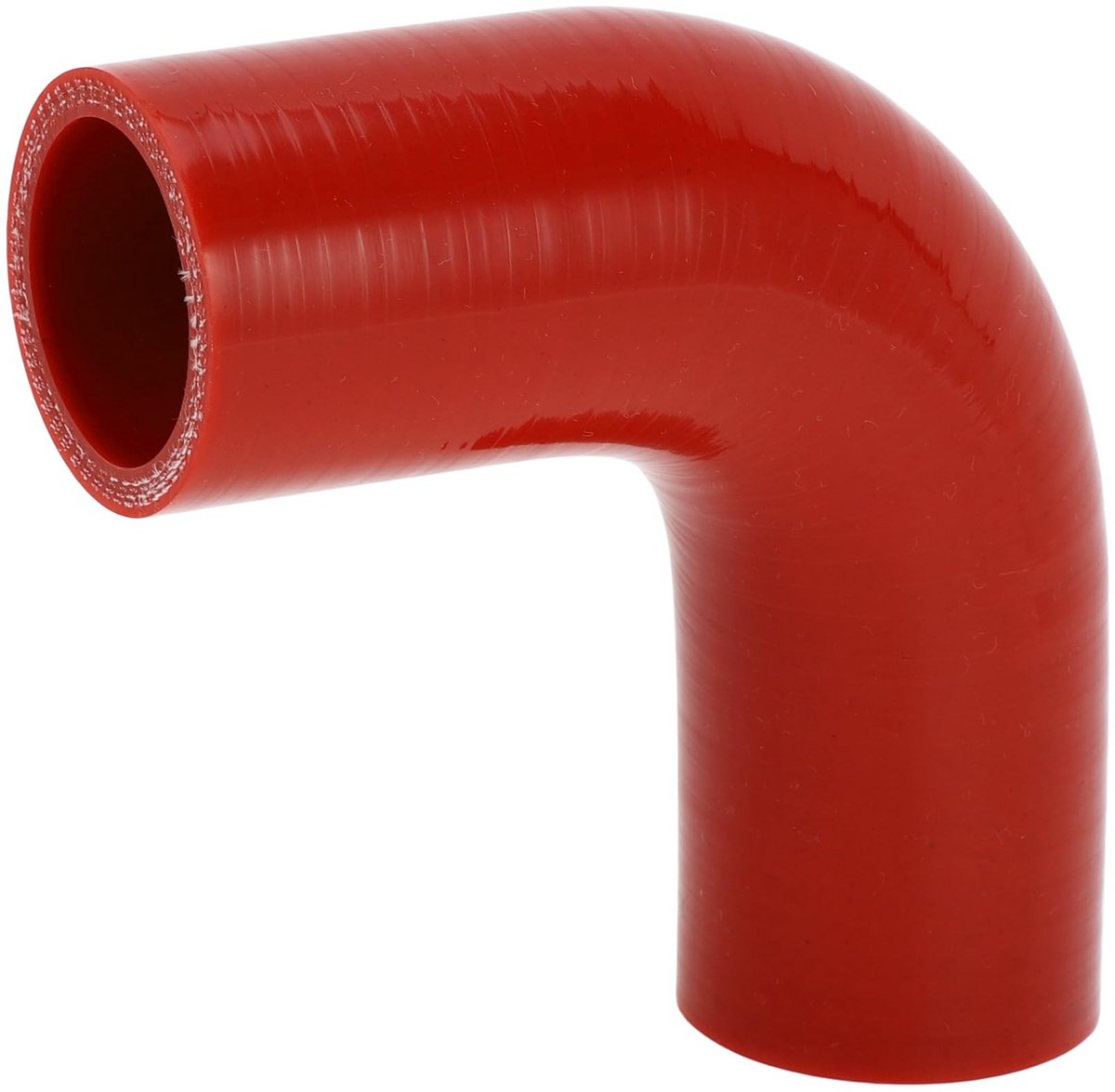 Dailygoods- Koelmiddelslang Siliconen - 38 mm Binnendiameter - 90 mm Lengte - 90° Graad - Meerlaags Gevlochten - Rood - Siliconenslang