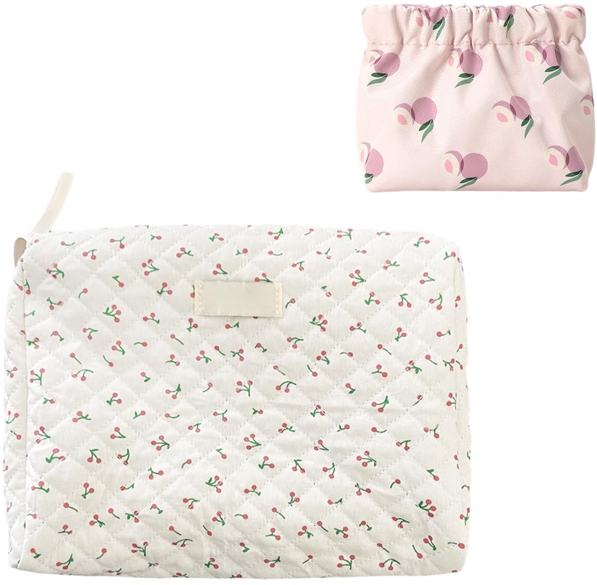 Dailygoods- Cosmeticatas Kersenpatroon - Draagbare Make-uptas - Mini Tas - Katoen - Zachte Stof - Afmetingen 24 x 8 x 17 cm