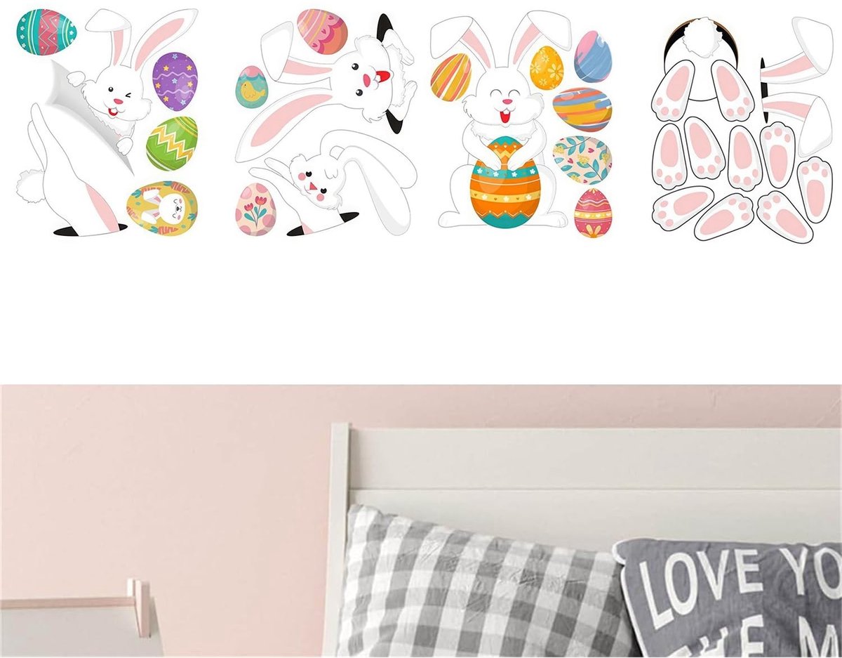 Dailygoods- Muurstickers Konijnen - Cartoon Dierenstickers - Kinderkamer Muurstickers - Afneembaar en Herbruikbaar - PVC Materiaal - Milieuvriendelijk - Wanddecoratie