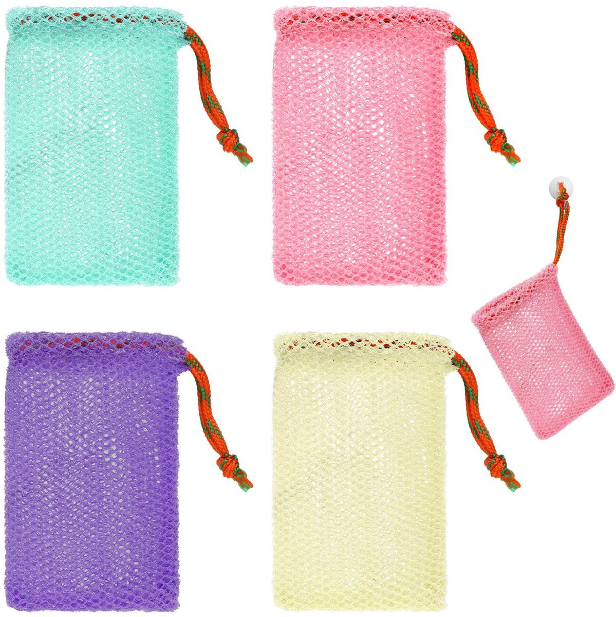 Dailygoods- Zeepspaarders Set van 4 - Exfoliërende Mesh Zak - Schuimnet Zak - Houderzakken - Nylon - 14 x 9 cm - Zeepnet