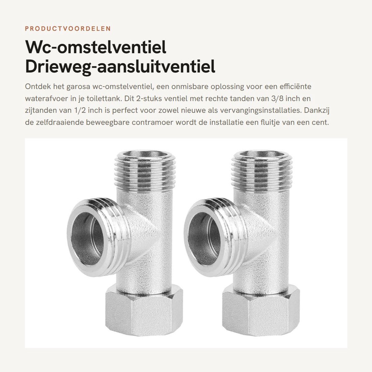 Dailygoods- WC-Omstelventiel 2 Stuks - Drieweg-Aansluitventiel - Koper/Vernikkelde Aansluiting - Beweegbare Slotmoer - 180 Graden Draaiend - Eenvoudige Installatie - Toiletventiel