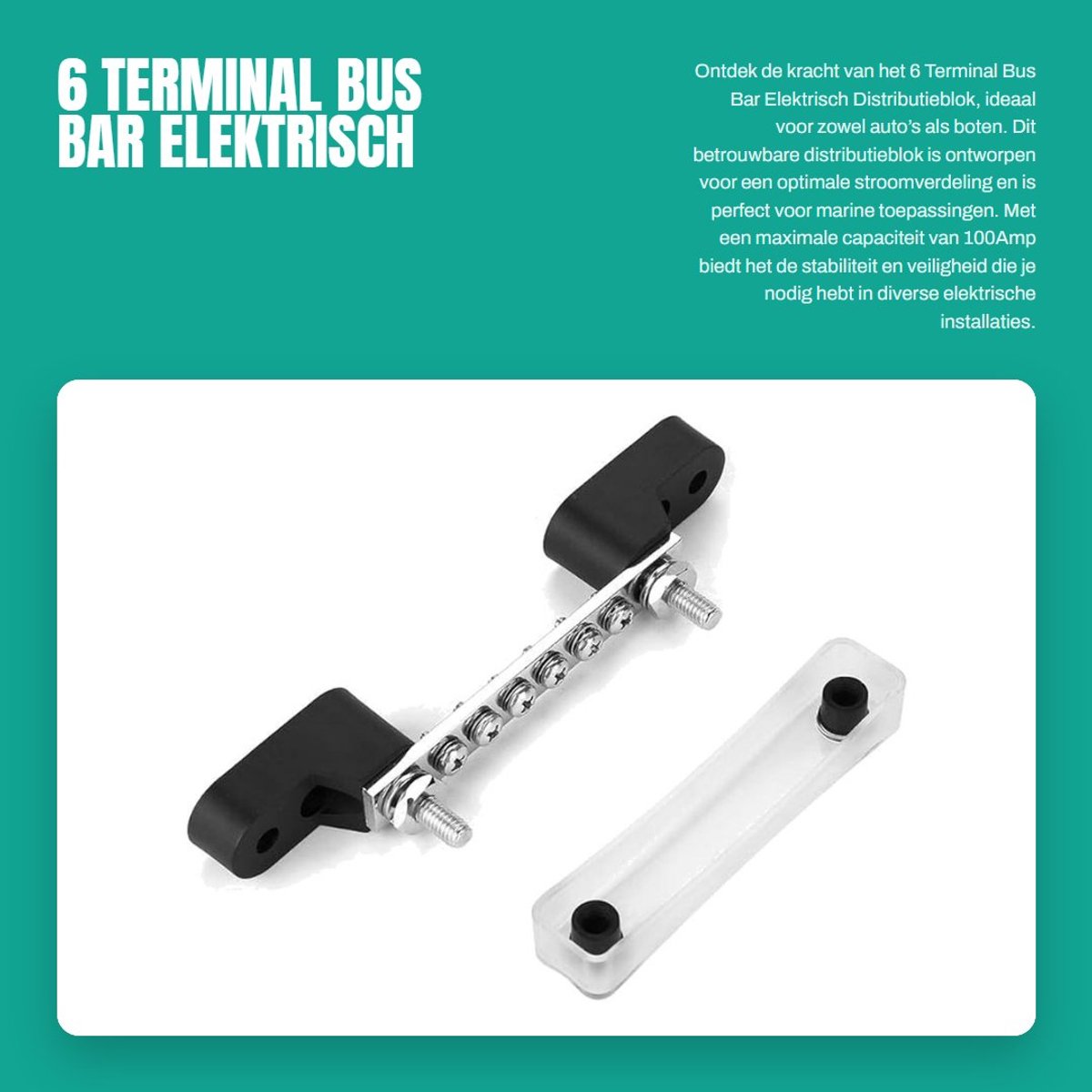 Dailygoods - 6 Terminal Bus Bar - Elektrisch Distributieblok - 100Amp - 12~48 V - Met Cover - Voor Car Boat Marine