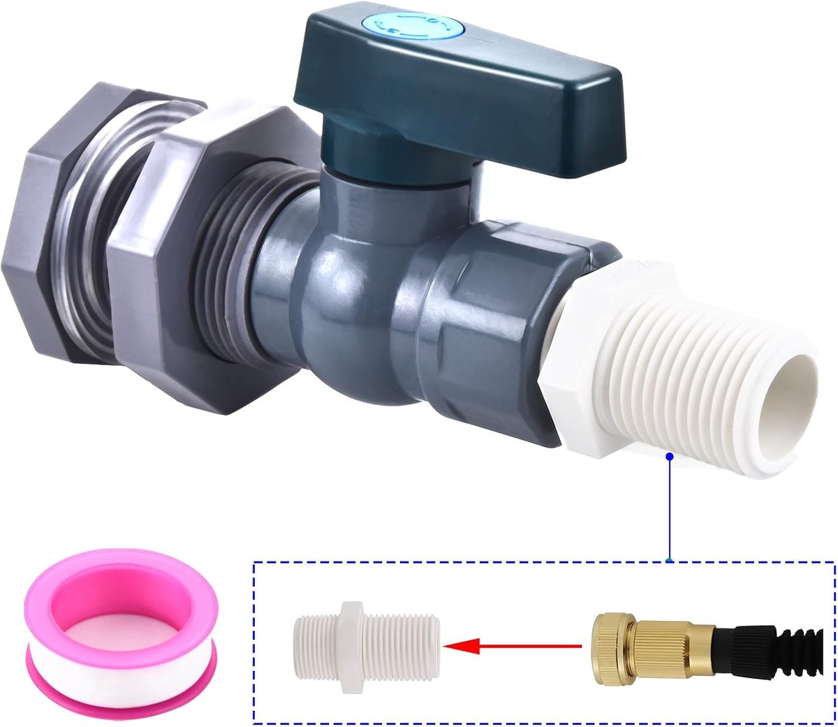 Regentonkraan Set - Watertank Tapsysteem - Water Verzamelen - Inclusief Slang Adapter - 3/4 Inch - Grijs
