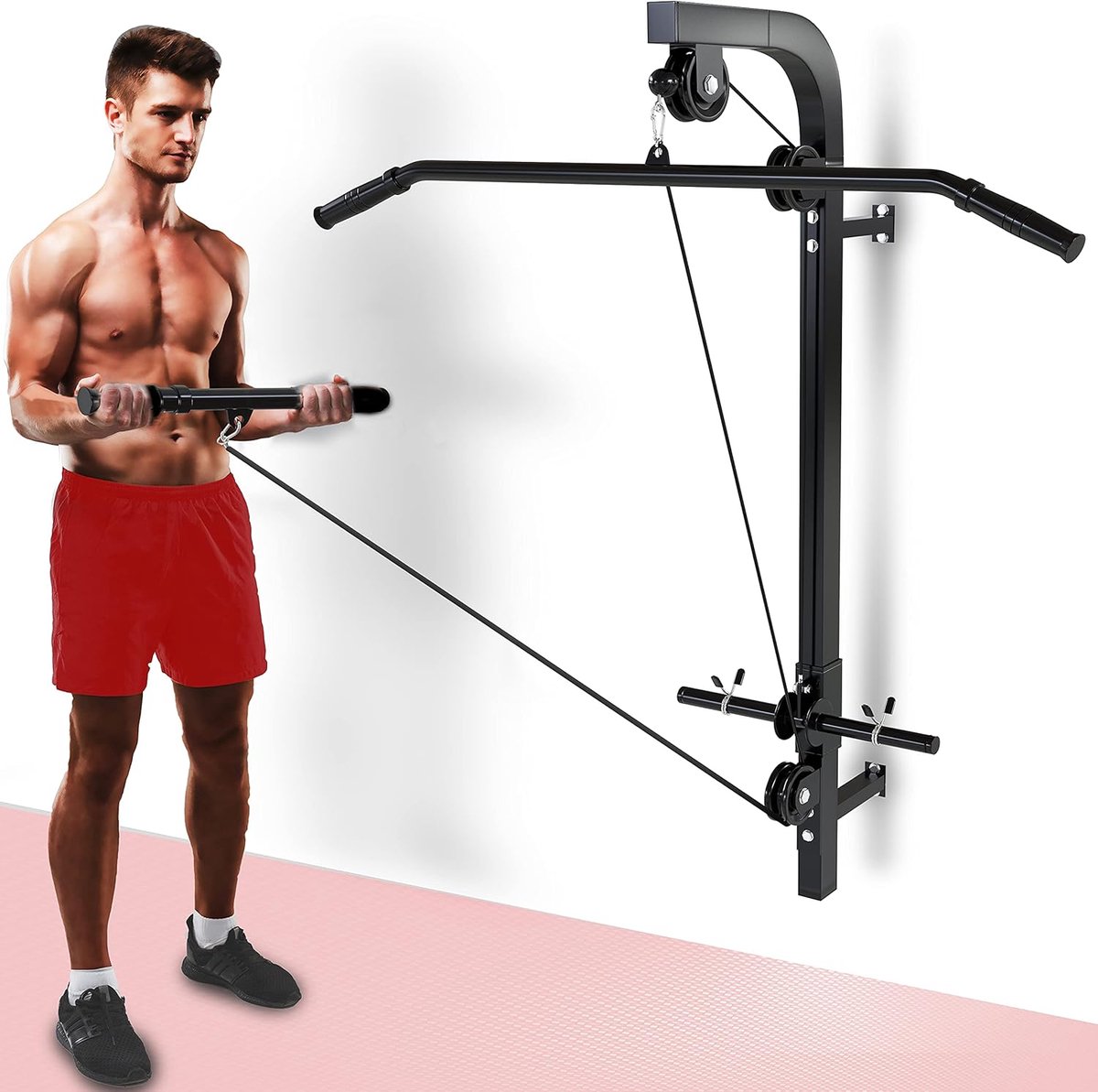 Wandgemonteerde Kabelmachine - Home Gym Systeem - Kracht Training - Verhoogt 200 kg - 65 x 41 x 150 cm