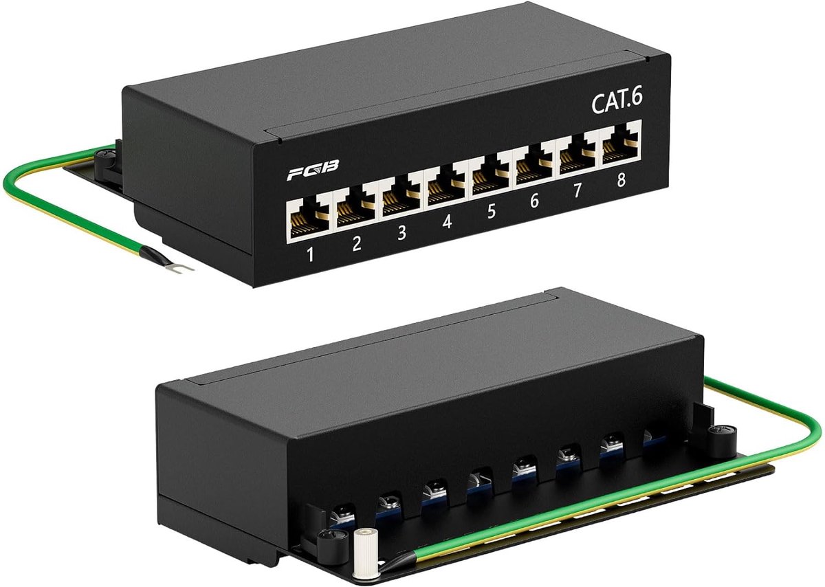 Patchpaneel 8 poorten - Netwerk verdeler - Netwerk opzetten - Afgeschermd STP ontwerp - 1000 Mbit/s - Metaal