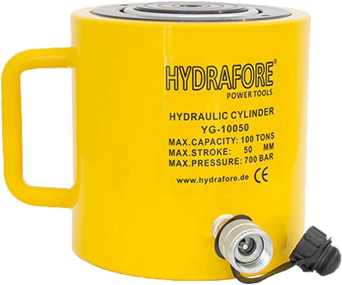 Hydraulische Cilinder - Enkelwerkend - Kracht Toepassen - 100 Ton Capaciteit - 50 mm Slag - Zilverkleurig
