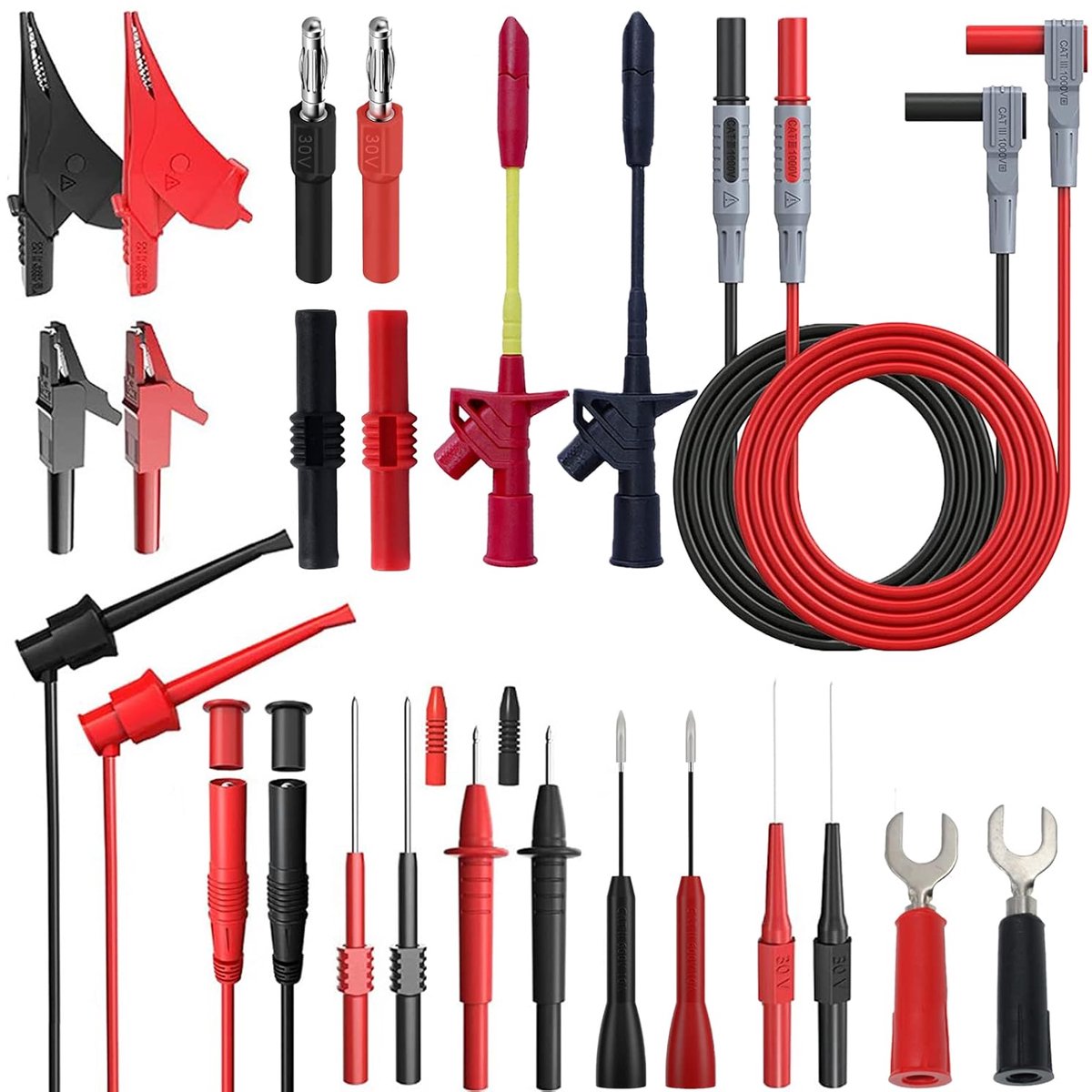 Multimeter Meetsnoeren Set - Testkabels Krokodillenklemmen - Elektrisch Testen - Veelzijdige Combinaties - 24 Stuks - Zwart