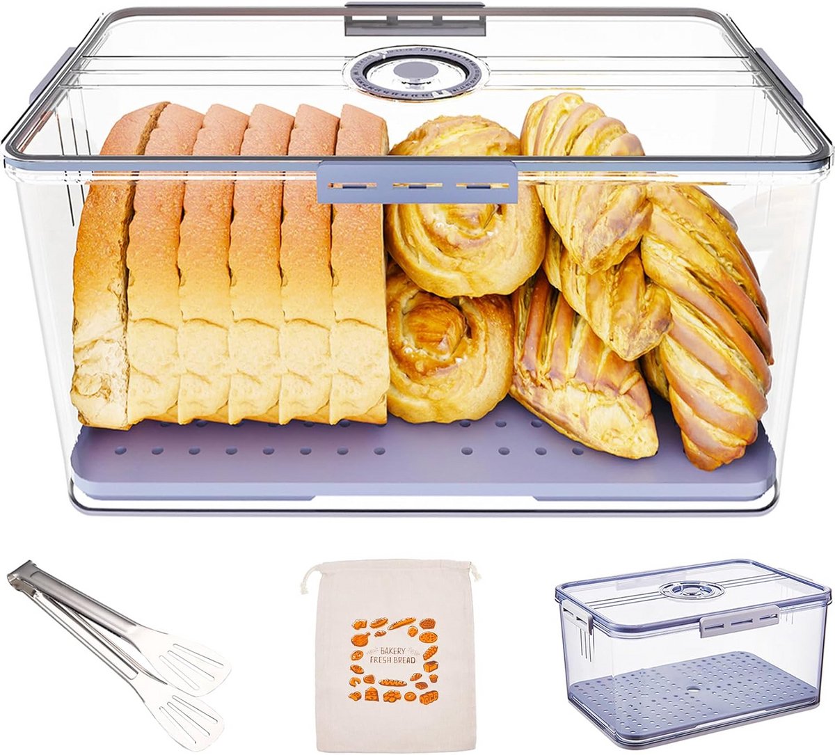 Broodtrommel - Brood bewaren - Vers houden - Luchtdicht met timer - Extra groot - Grijs
