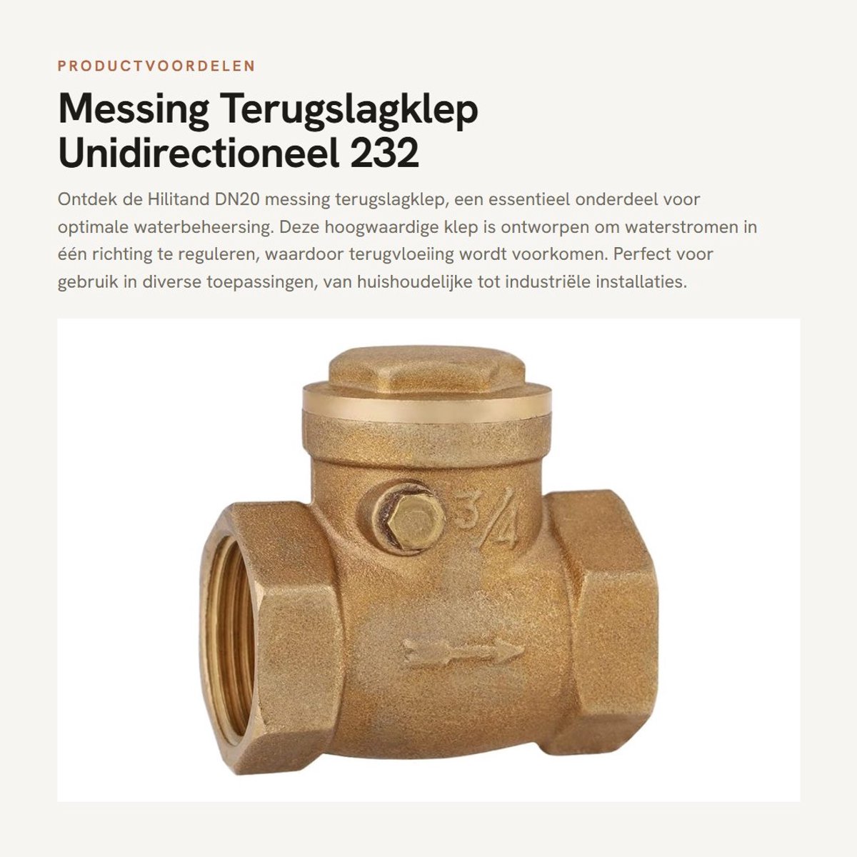 Dailygoods- Terugslagklep DN20 - Messing - Unidirectioneel - Waterdicht - 232psi - Eenvoudige installatie - Waterafsluiter