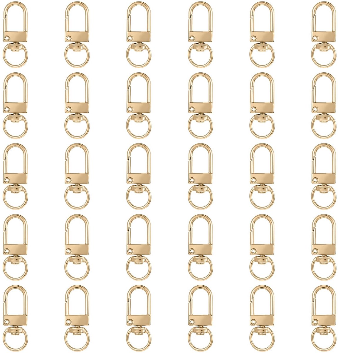 Dailygoods- Karabijnhaak Goud - 30 Stuks - Sleutelhanger - Kreeftgesp - D-ring - 360° Draaibare Sluiting - Zinklegering 3,2 x 1,2 cm