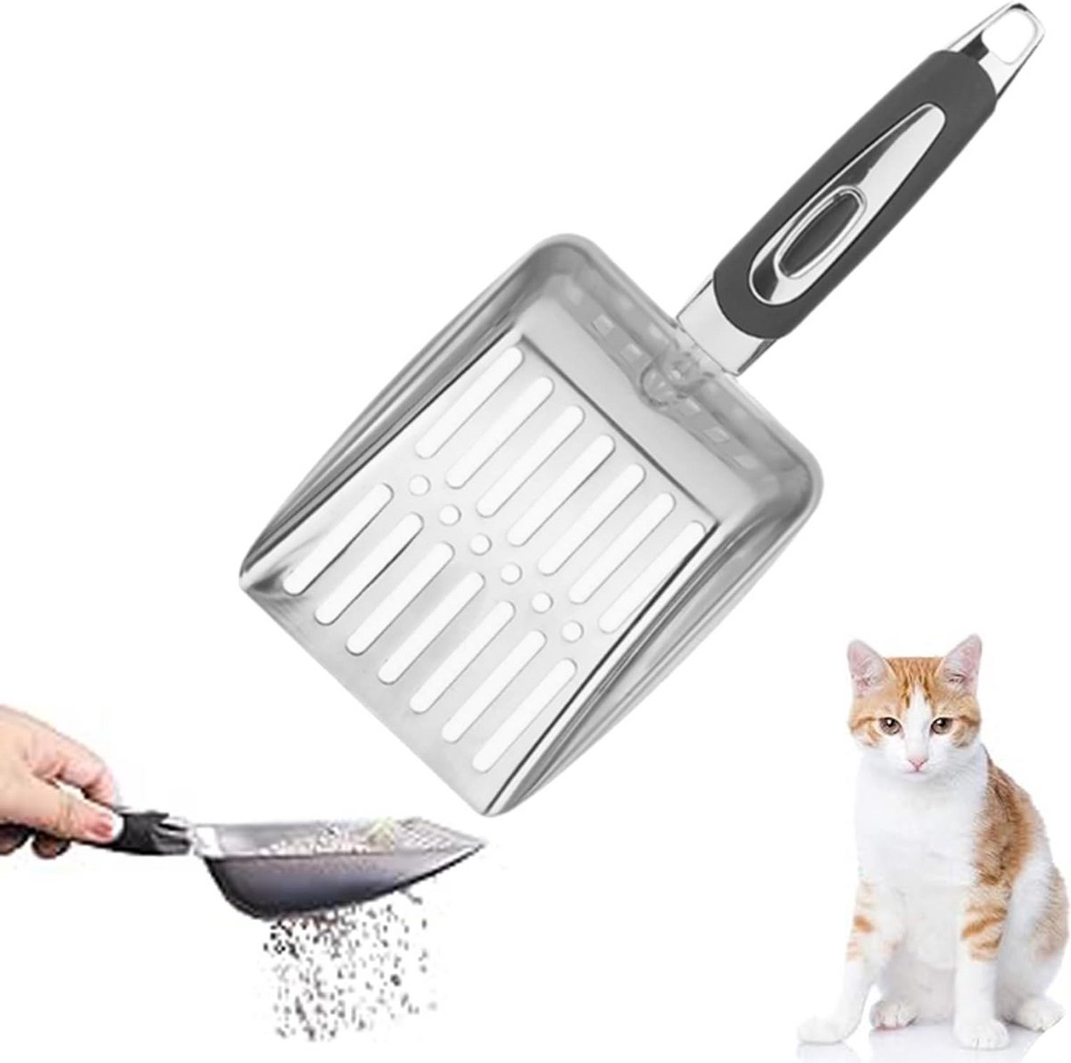 Kattenbakschep - Schep Kattenbak - Hygiënisch Huisdier - Efficiënt Gezeefd - 5mm Gaten - Metaal
