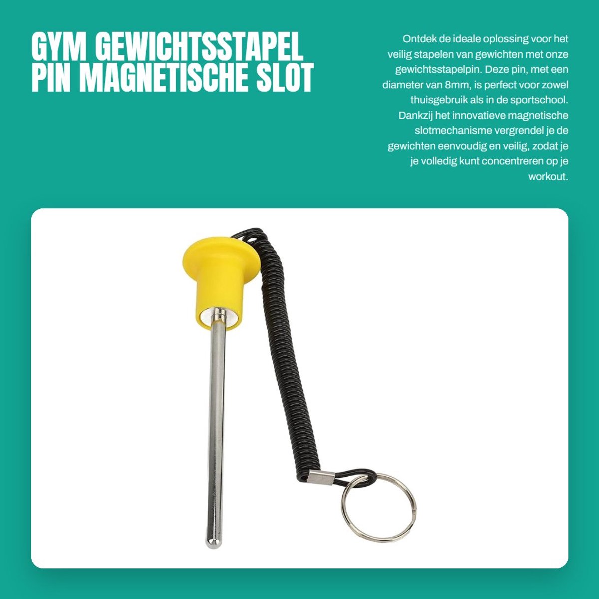 Dailygoods- Gewichtsstapel Pin Magnetisch 8mm - Duurzaam - Lichtgewicht - Antiverval Ontwerp - Bevestigingskoord - Eenvoudig Slotmechanisme - Gewichtspen