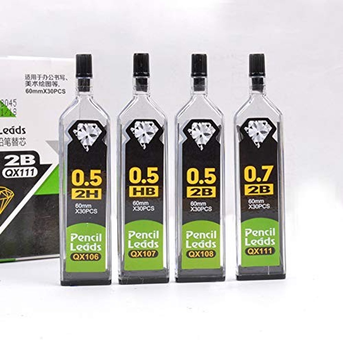 Dailygoods- Mechanische Potloodvulling 30 Stuks - 0.3/0.5/0.7/0.9 mm - HB/2B/2H - Geschikt voor Technisch Tekenwerk - Zwart - 6 cm Lengte - Potloodvullingen