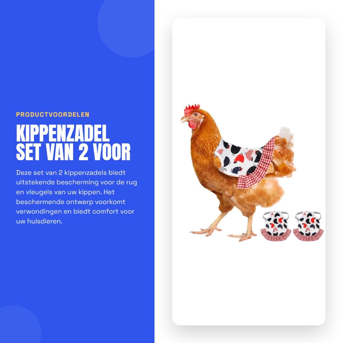 Dailygoods- Kippenzadel - 2 stuks - Beschermend ontwerp - Kippen schort - Elastische bescherming - Maat 22 x 17 cm - Kwaliteitsmateriaal - Kippenbescherming