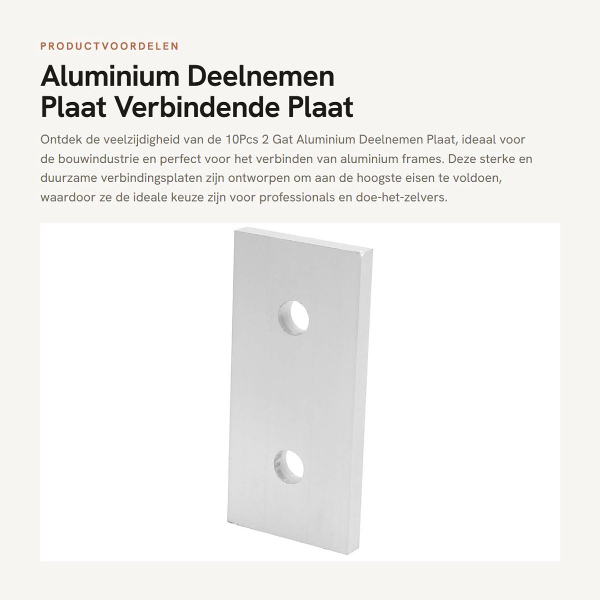 Dailygoods- Verbindingsplaat Aluminium - 10 Stuks - Duurzaam - Sterk - Geschikt voor Bouw - Glad Oppervlak - Verschillende Maten - Verbindingselement