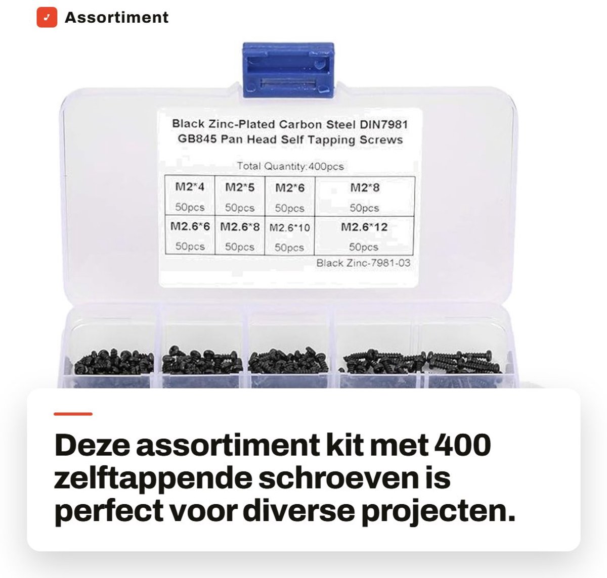 Dailygoods- Zelftappende Schroeven 400 Stuks - Assortiment Kit - Pankop - Roestvrij Staal - Multifunctioneel - Gewicht 251 g