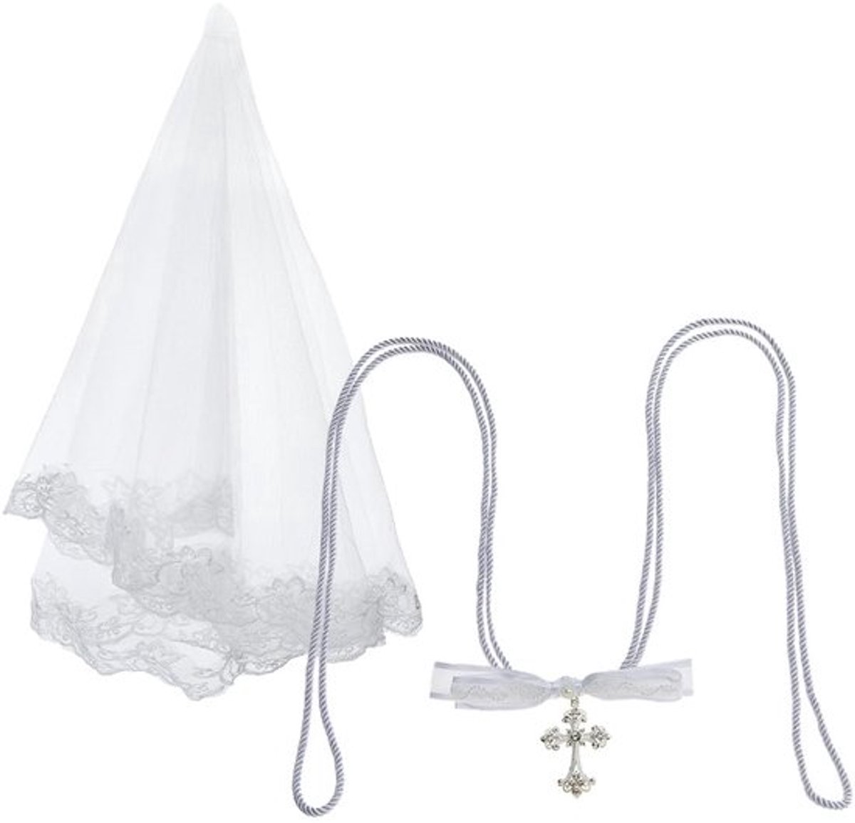 Dailygoods- Bruiloftsluier met Strass Kruis - Polyester Kant Sluier