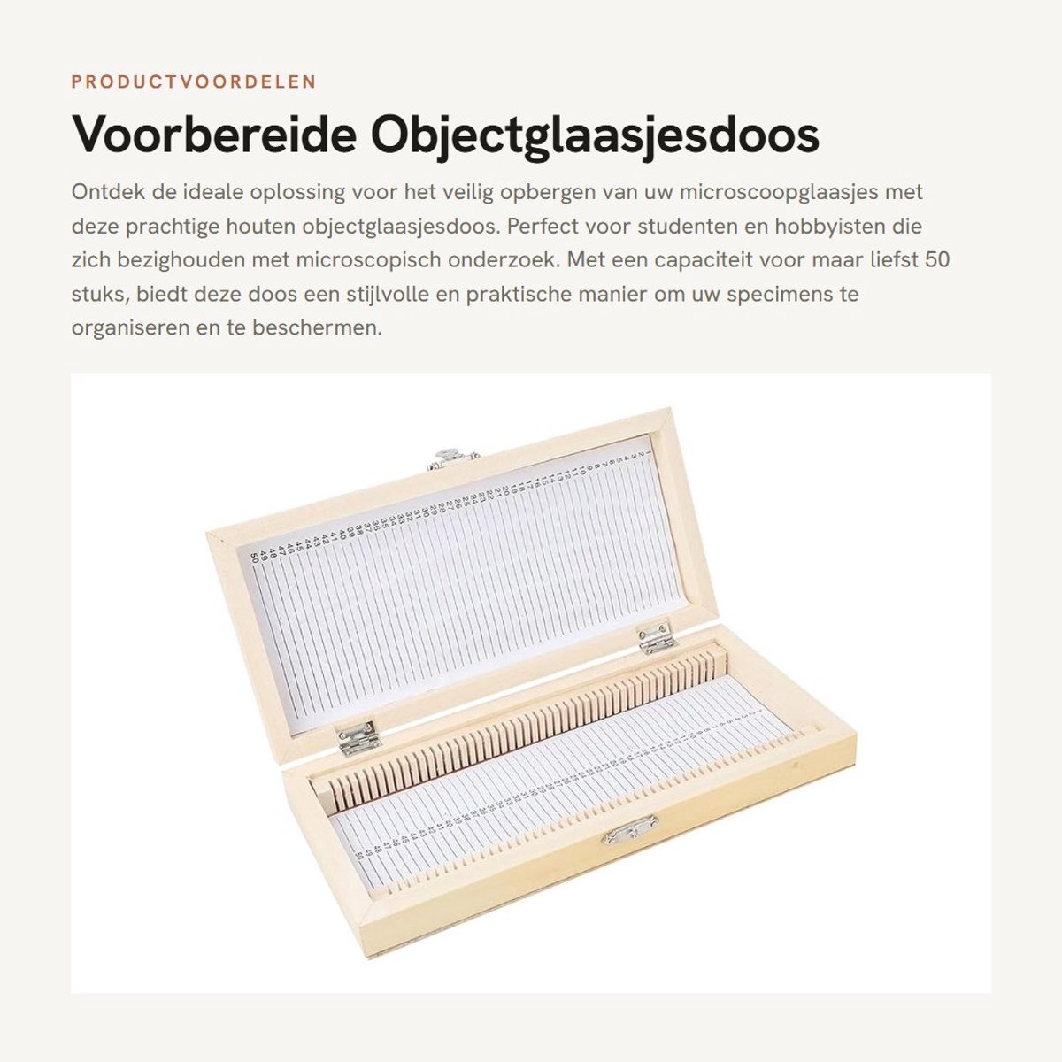 Dailygoods- Glaasjesdoos Houten - Opbergdoos voor 50 stuks - Metalen gesp - Metalen scharnier - Afmetingen 23x10,6x3,5 cm - Geschikt voor dia's