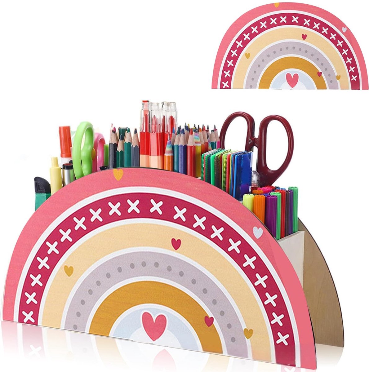 Dailygoods- Pennenhouder Regenboog - Bureau Organizer - Houten Desk Organizer - 5 Slots - Veilig en Duurzaam - Kindvriendelijk Design - Bureauorganizer