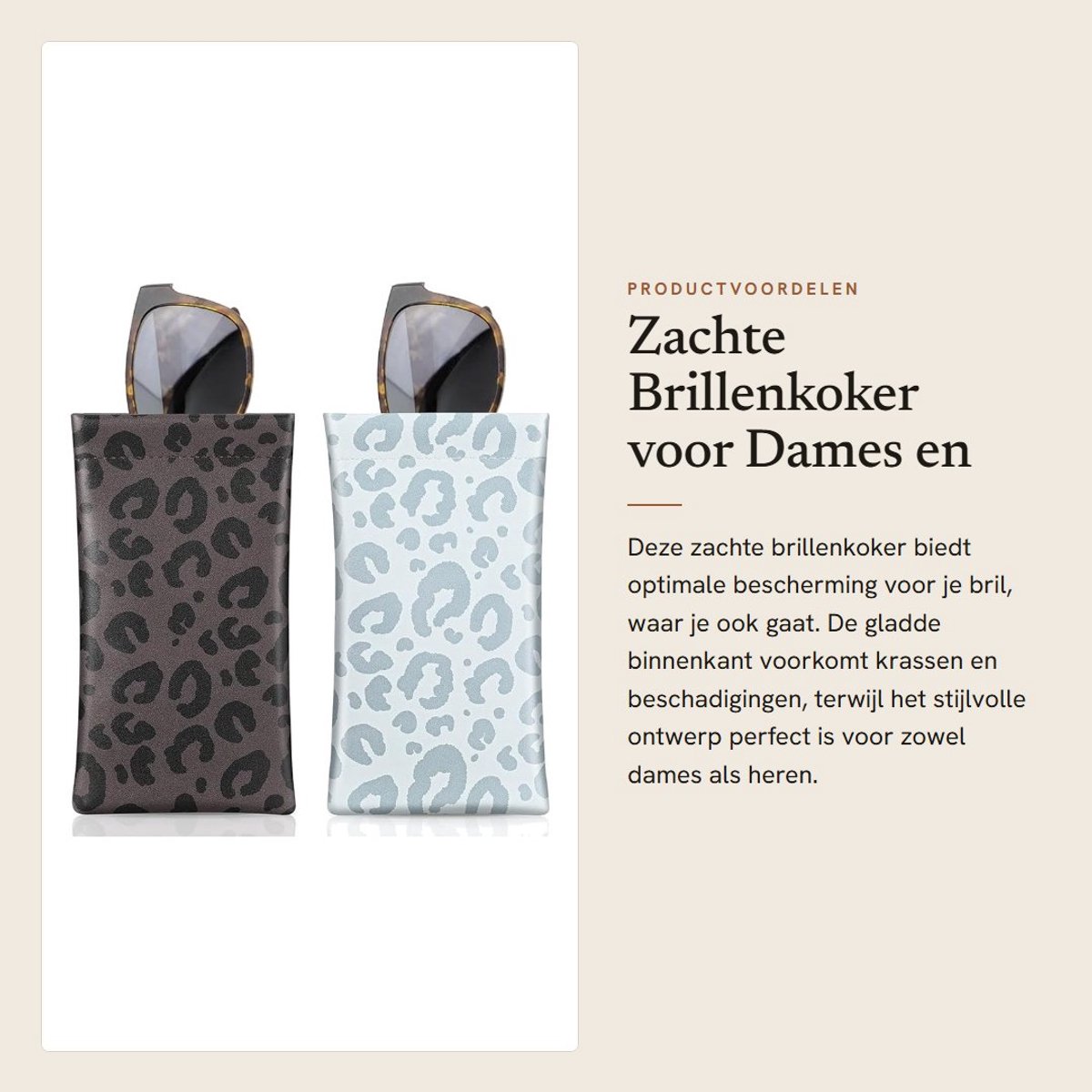 Dailygoods- Brillenkoker Zacht Leer - Brillenkoker Dames/Heren - Krasbestendig - Opvouwbaar - 2 Stuks - Inclusief Reinigingsdoek - Zonnebrillenkoker