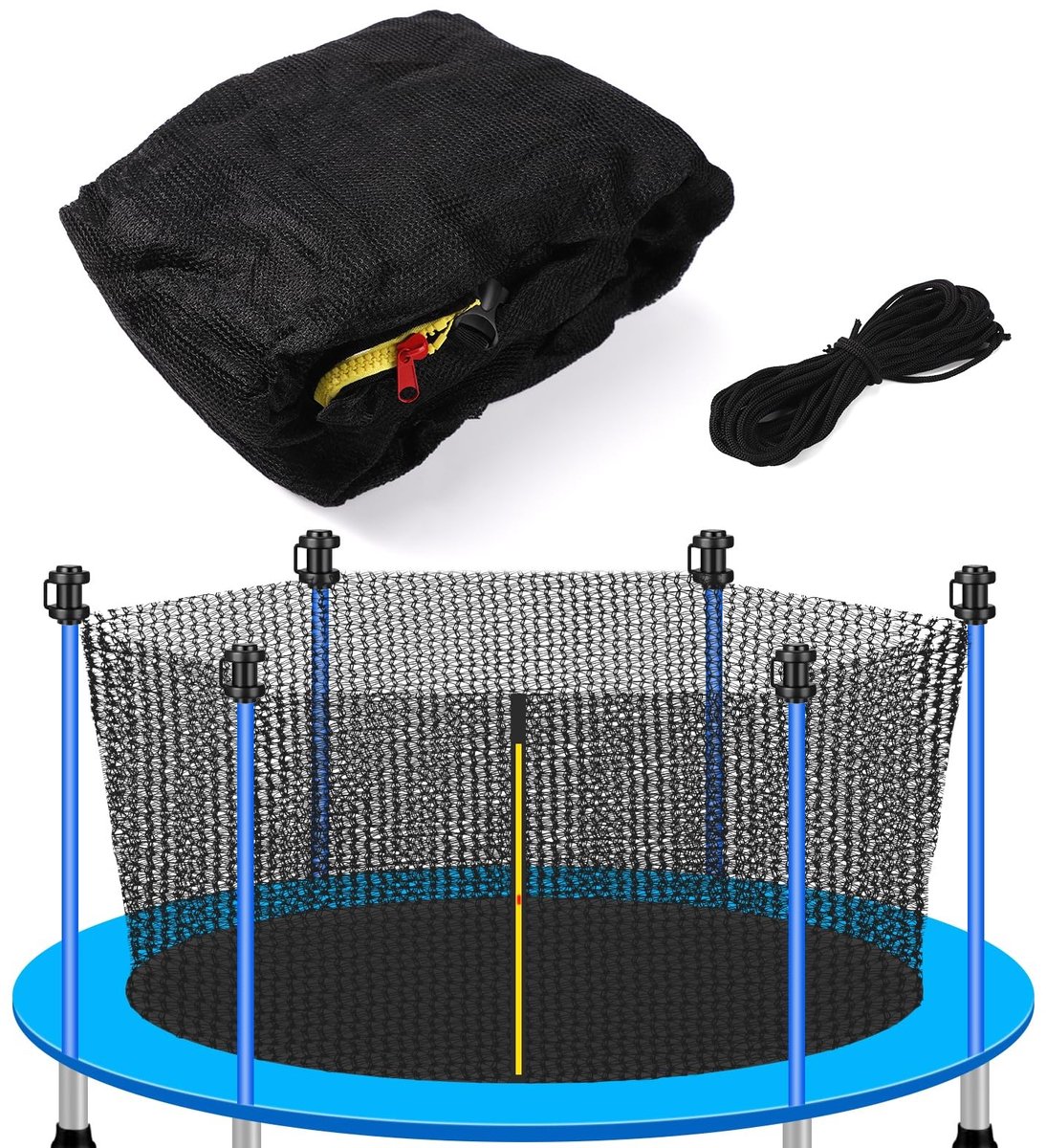 Dailygoods- Trampolinenet Vervanging 4,27m - Veiligheidsnet met Verstelbare Riem - Dubbele Ritssluiting - 13m Touw - PE Materiaal - Zwart - Trampoline Net