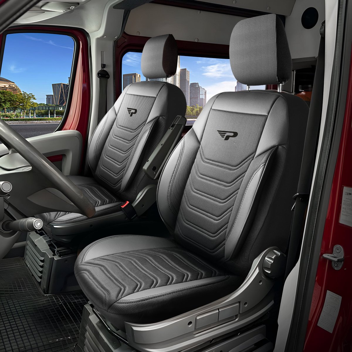 Stoelhoezen Citroen ë-Berlingo 2023 - heden – Florida Zwart/grijs – perfecte pasvorm – jacquard stof – slijtvast – eenvoudig te monteren – set voor Stoel/Stoel-verwijderbare hoofdsteun passagier