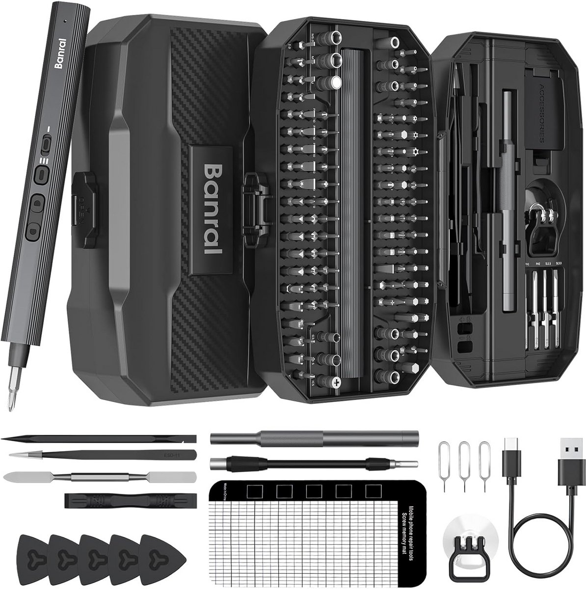 Mini Schroevendraaier Set - Precisie Gereedschap - Elektronica Reparatie - 160 Delig - 650 mAh Batterij - Zwart