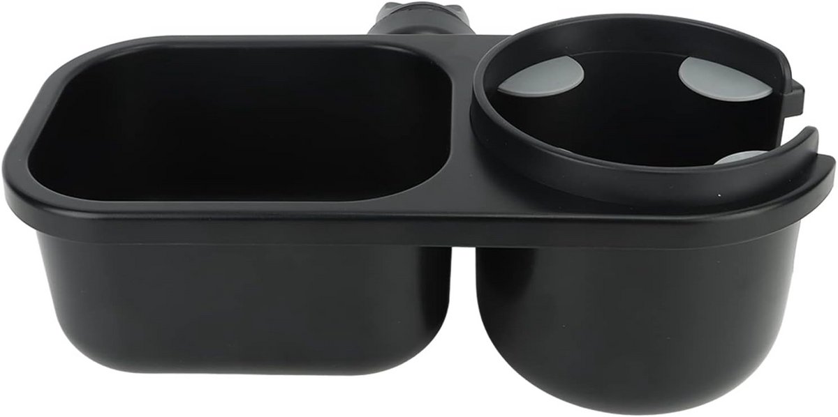 Kinderwagenblad met bekerhouder - Snackbakje kinderwagen - Onderweg spullen bewaren - 360 graden draaibaar - 23 x 11 cm - Zwart