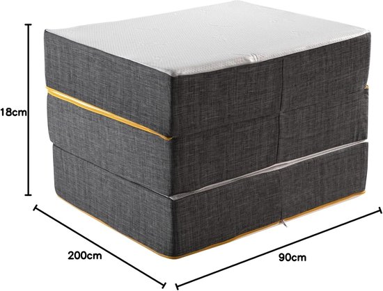 Vouwmatras - Gastbed - Logeren - Orthopedisch schuim - 90x200 cm - Zwart — afbeelding 4