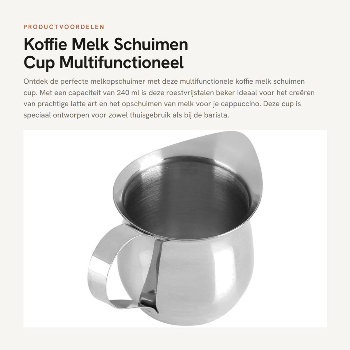 Dailygoods- Melkopschuimer 240 ml - Roestvrij Staal - Puntige Mond - Vaatwasmachinebestendig - Voor Latte Art - Schokbestendig en Geurloos - Koffiekruik