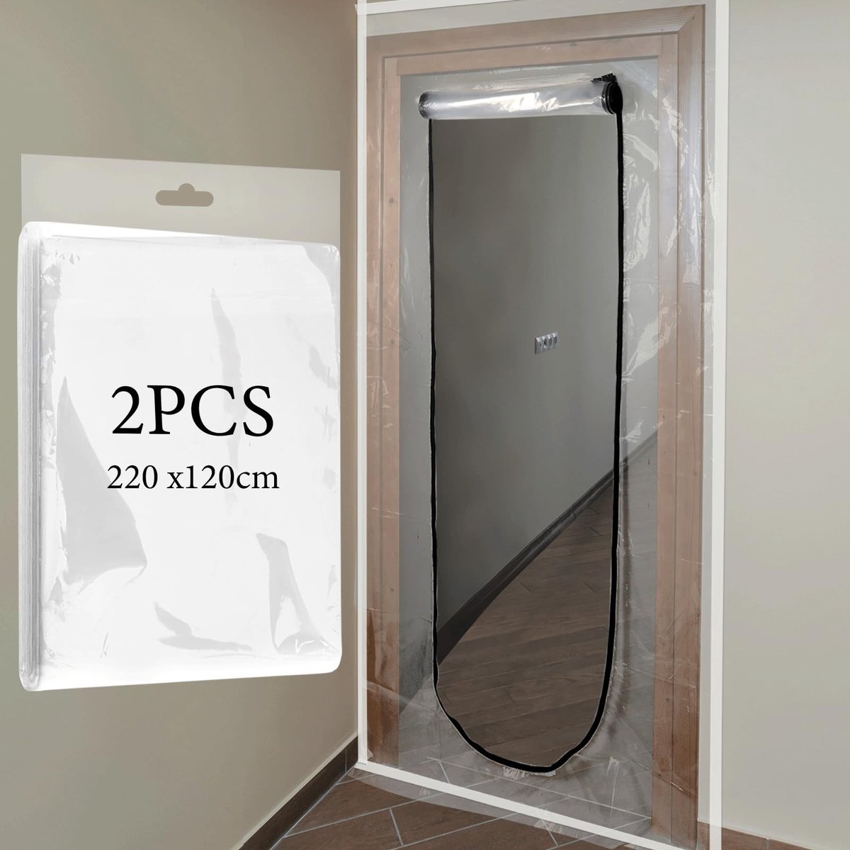 Dailygoods- Stofdichte Deur - U-vormig - Transparante Afdekking - 220 x 120 cm - PVC - Inclusief Ritssluiting en Beschermend Papier - Stofbeschermingsdeur