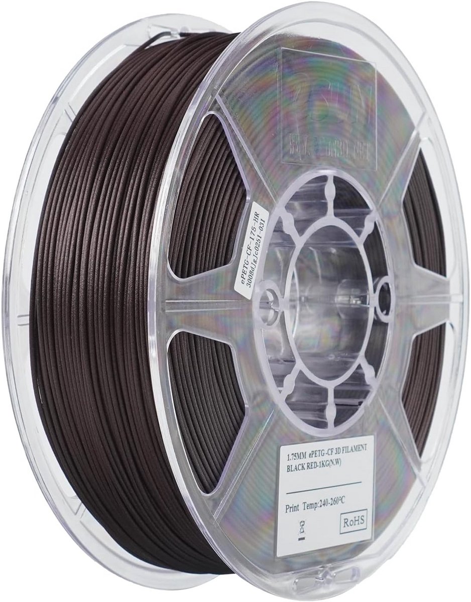 3D Print Materiaal - Koolstofvezel PETG - Objecten Printen - Verbeterde Sterkte - 1KG Spoel - Zwart Rood