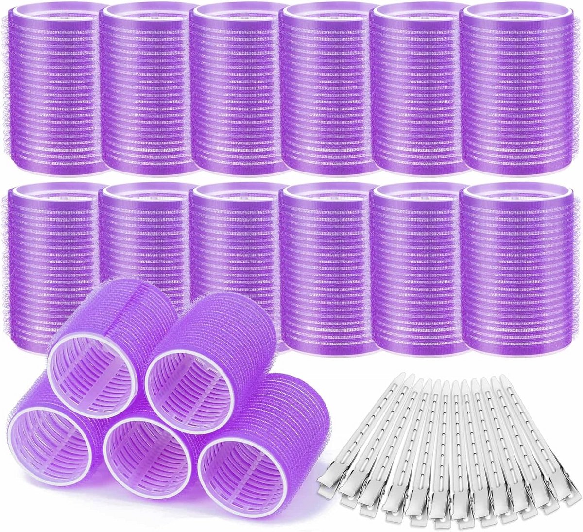 Haarkrulspelden set - Grote haarrollers - Haar volume creëren - Zelfgreep fixatie - 12 stuks - Paars