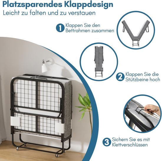 Vouwbed - Gastenbed - Logeren - 13cm dikke matras - 90 x 200 cm - Mat Zwart — afbeelding 2