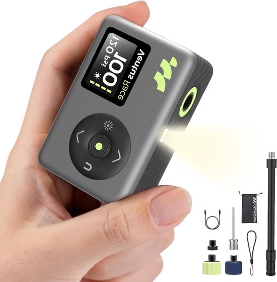 Mini Fietspomp - Elektrische Pomp - Banden Oppompen - Met Digitale Meter - 120 PSI - Grijs