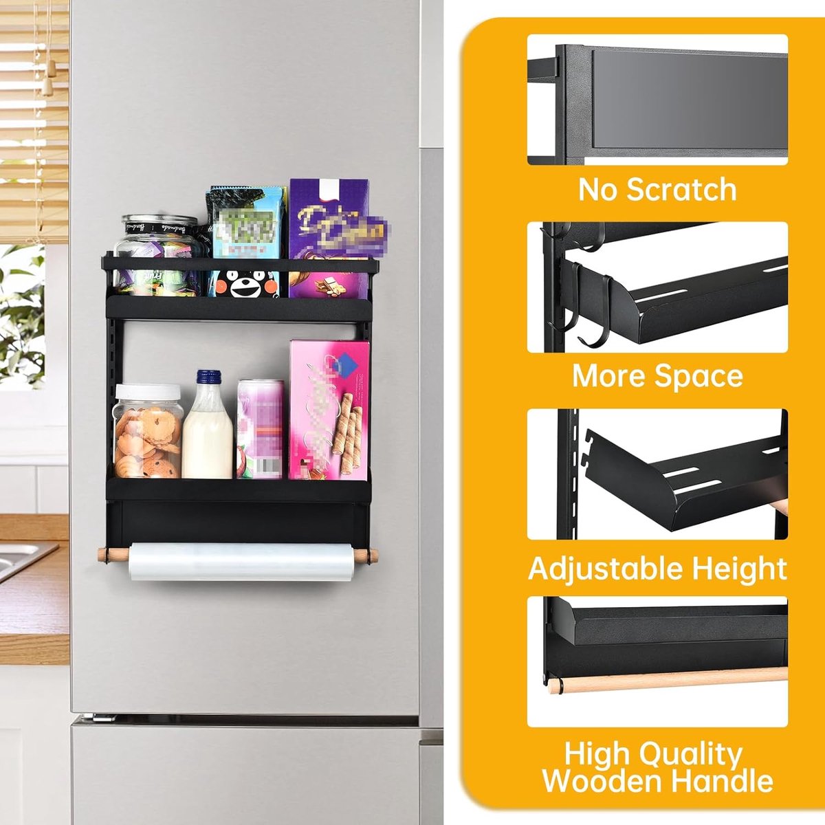 Magnetisch Rek - Koelkastplank Organizer - Keuken Opbergen - Sterke Magneten - 31x10.5x36 cm - Zwart