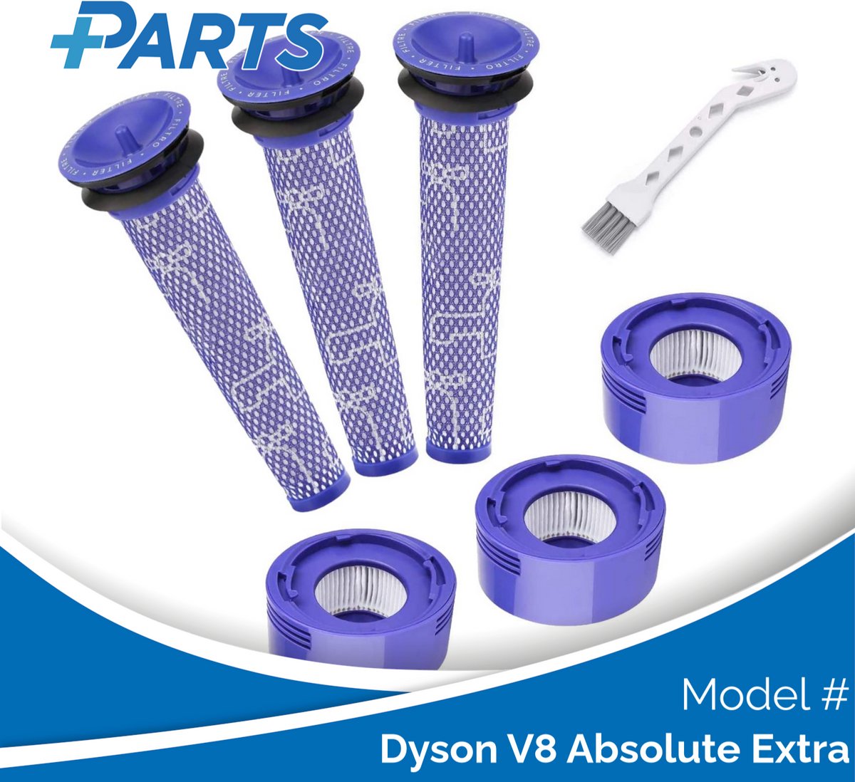 Dyson V8 Absolute Extra Filters (7 Stuks, Plus.Parts® alternatief voor 965661-01 / 967478-01)